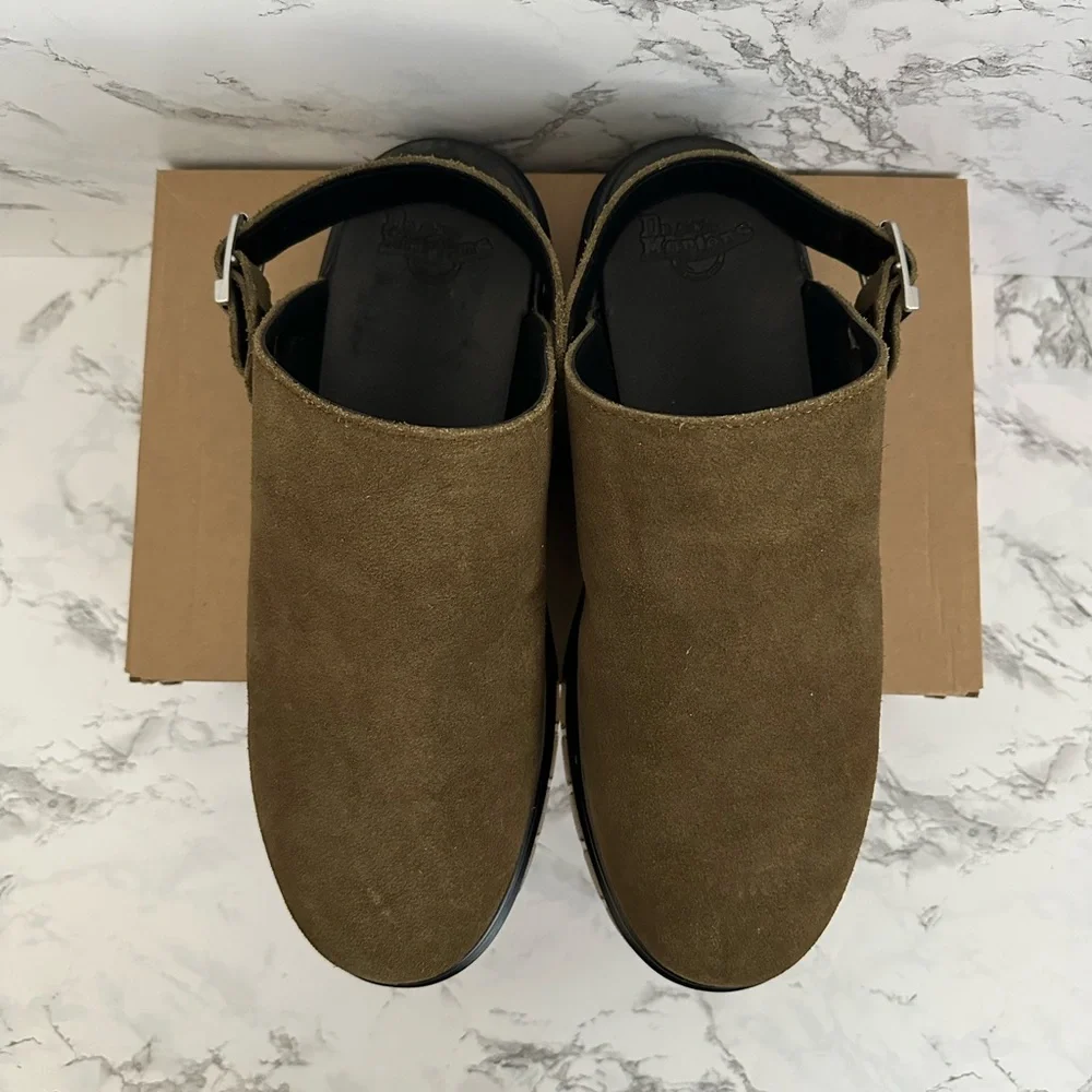 Dr. Martens Olive Green Suede Slingback Clog Loafers